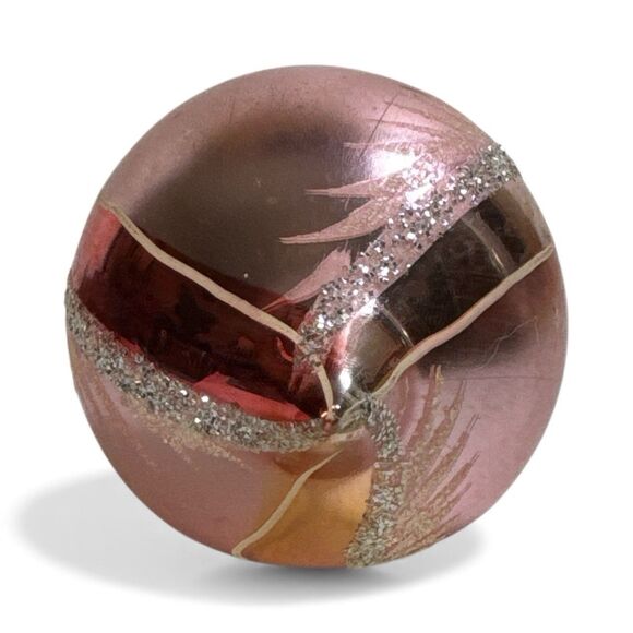 VTG Blown Mercury Glass Teardrop Indent Pink Silver Christmas Ornament Poland 4” - Picture 5 of 10